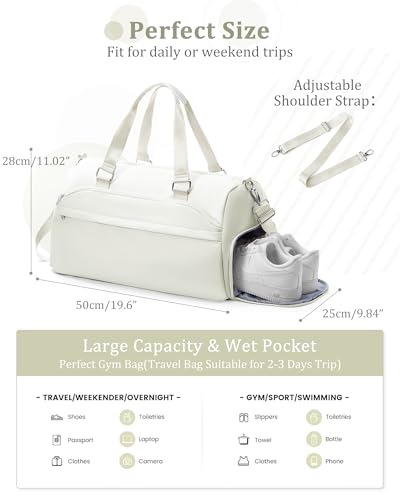Gym Bag with Shoe Compartment Weekend Personal Item Travel Bags Beige - color: D5-Beige