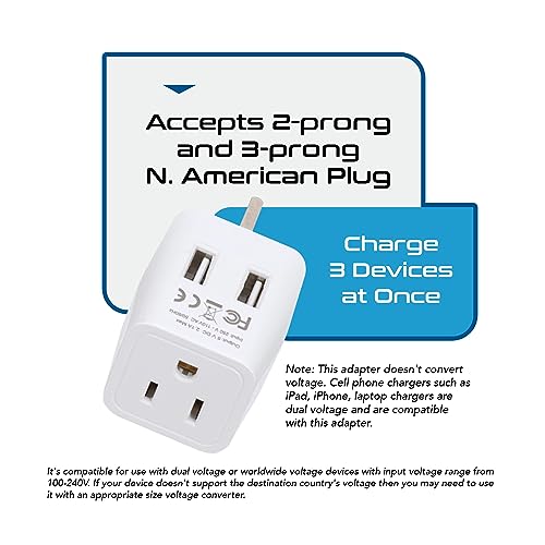 Ceptics US to UK Plug Adapter, Dual USB Adapter for UAE, Ireland, Hong Kong - color: Snow White