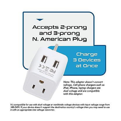 Ceptics US to UK Plug Adapter, Dual USB Adapter for UAE, Ireland, Hong Kong - color: Snow White