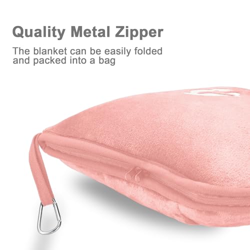 Travel Blanket and Pillow Compact, Premium Soft 2 in 1 Airplane Blanket with Soft Bag Pillowcase，Hand Luggage Sleeve and Backpack Clip (Solid Pink) - color: Pink