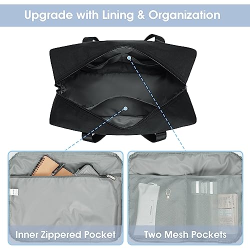 Carry on luaggage 22x14x9 Airlines Approved Foldable Carry on Bag Travel Duffel Packable Duffle Overnight for Women and Men 40L (Black) - color: Black, size: 40L