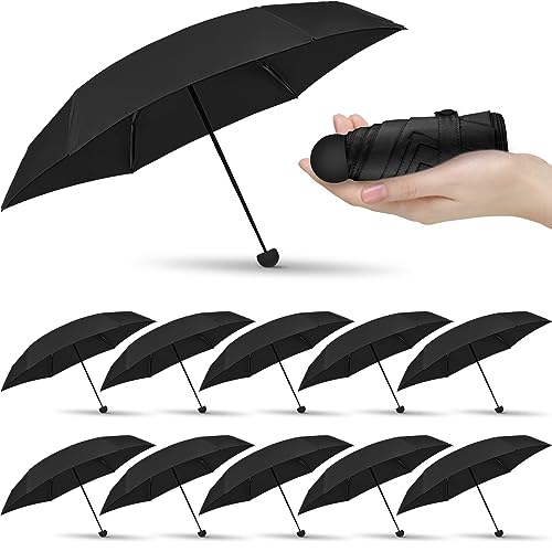 12 Pcs Travel Mini Umbrellas for Purse Bulk Folding Compact Lightweight Windproof UV Pocket Collapsible Umbrella for Kids Backpack Rain Wedding Party Women Girls - color: Black