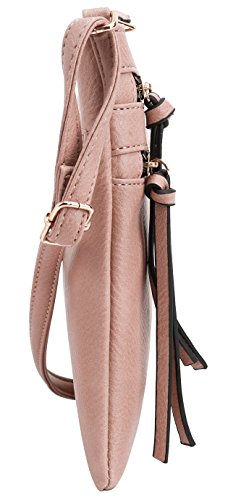 DELUXITY Crossbody Purse Bag Shoulder Bag Multi Pocket Zipper Purse - color: Blush