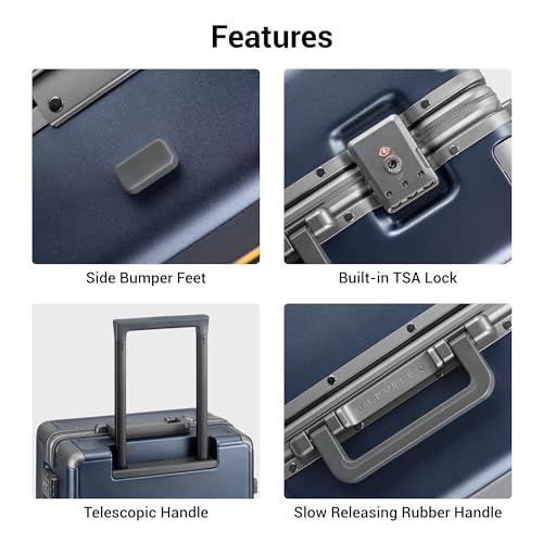 LEVEL8 Zipperless Checked Luggage with Aluminum Frame, Upgraded Medium Hardside Suitcase with Spinner Wheels, Metal Travel Luggage with Double Tsa Locks, 24 Inch, Blue - color: Blue, size: Checked 24 Inch (Upgraded)