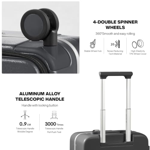mixi Carry On Luggage, 20'' Suitcase with Front Pocket, Travel Rolling Luggage Aluminum Frame PC Hardside with Spinner Wheels & TSA Lock and Cover - Rock Gray - color: Rock Gray, size: 20-inch