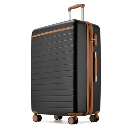 Kono Large Suitcase 28in Expandable ABS+PC 8pcs Silent Wheels Black/Brown - color: Black, size: Checked-Large 28-Inch