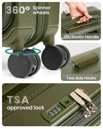 Joyway Expandable 5 Piece Luggage Sets with Front Pocket, Green - color: Green, size: 5 Piece
