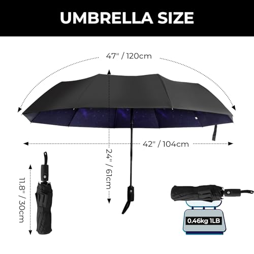 LLanxiry Compact Travel Umbrella, Windproof Automatic Umbrellas for Rain - color: Starry sky