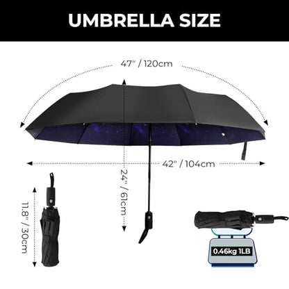 LLanxiry Compact Travel Umbrella, Windproof Automatic Umbrellas for Rain - color: Starry sky