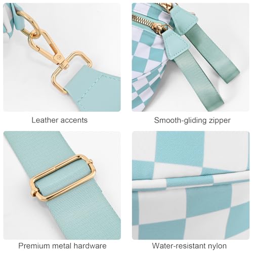 Checkered Crossbody Bags for Women, Large Nylon Bum Bags - color: Light Blue Checkered