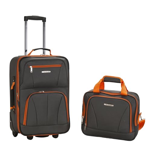 Rockland Fashion Softside 2 Piece Luggage Set, Expandable, (14" Tote/19" Upright), Charcoal - color: Charcoal, size: 2 Piece (19"/14" Tote)