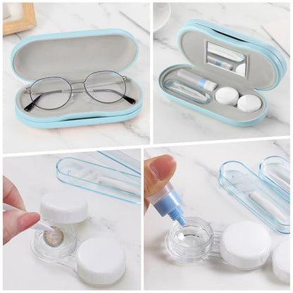 MoKo Double Eyeglass Case,Glasses and contact case 2 in 1 with Mirror - color: Ad-light Blue