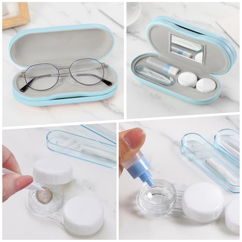 MoKo Double Eyeglass Case,Glasses and contact case 2 in 1 with Mirror - color: Ad-light Blue