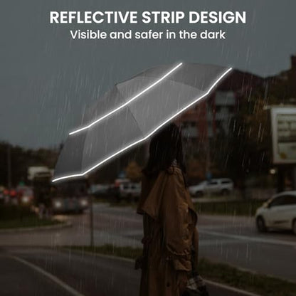 G4Free 54/62 Inch Large Inverted Golf Umbrella Windproof Reflective Stripe - color: Grey, size: 54 inch