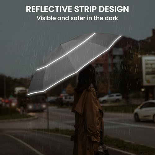 G4Free 54/62 Inch Large Inverted Golf Umbrella Windproof Reflective Stripe - color: Grey, size: 62 inch