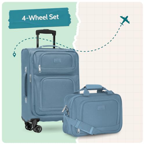 U.S. Traveler Rio Lightweight Softside Rolling Carry-on Suitcase, 4-Wheel Set, Light Blue - color: Light Blue, size: 22"/14"