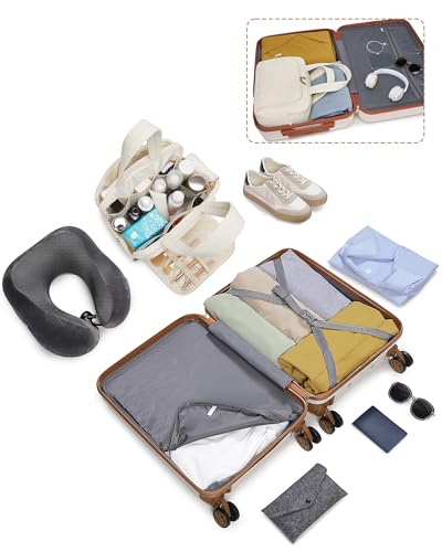 Kono Carry On Luggage Airline Approved with Spinner Wheels TSA Lock - color: Cream White, size: 20-inch/Tb