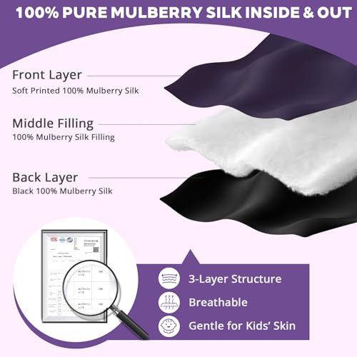 Kids Silk Sleep Mask, 100% Mulberry Silk Eye Mask with Adjustable Strap - color: Space Dog Style