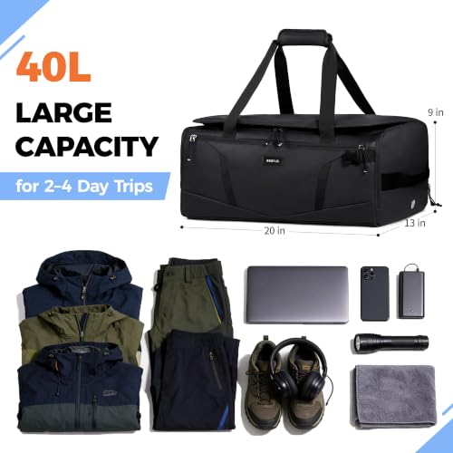 40L Water-Resistant Duffle Backpack with Shoe Compartment & Wet Pocket - color: Black