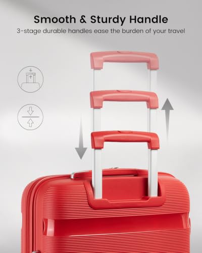 Kono 24 Inch Hard Shell PP Luggage, 4 Spinner Wheels Suitcase, Red - color: Red, size: Checked-medium 24-inch