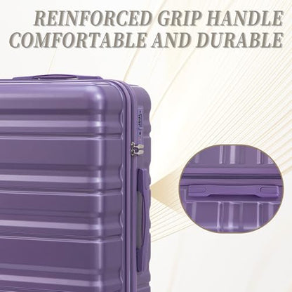 3-Piece ABS Hardshell Luggage Set Lightweight, Tough & Scratch-Resistant - color: violet horizontal stripe, size: 20/24/28 Inch