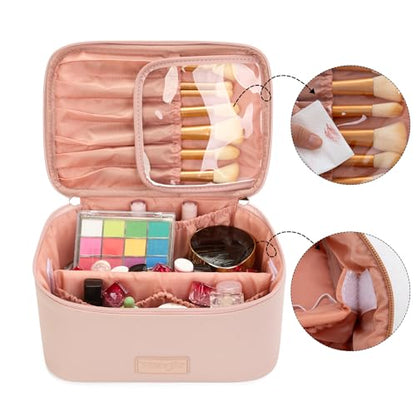 Wrangler Travel Makeup Bag 2pcs Set Cosmetic Bag with Makeup Brush Holder - color: Light Pink