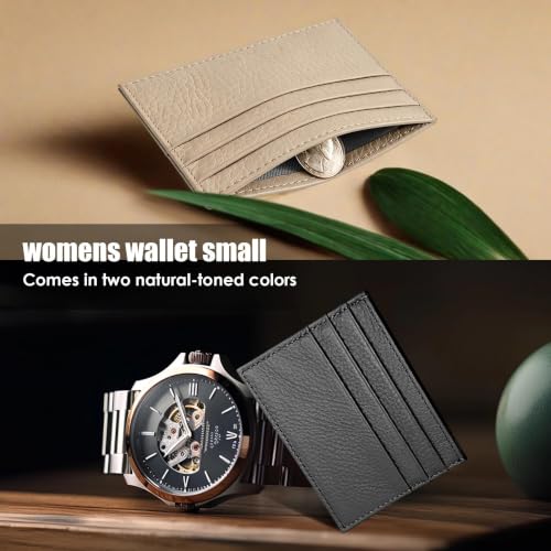 Pack of 2, Genuine Leather Credit Card Holder, Small Wallet Black & Beige - color: Black Khaki
