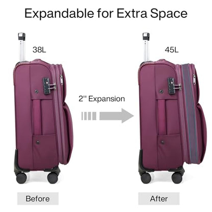 Hanke Luggage Set, 3 Piece 20/24/28 Inch Suitcases with Garment Compartment - color: Purple, size: 3 Pc Set(20/24/28)