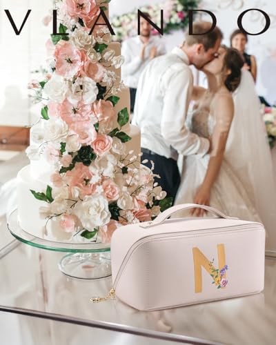 VLANDO Personalized Makeup Bag,Gifts for Women, Letter N,Off White - color: 14.White-N