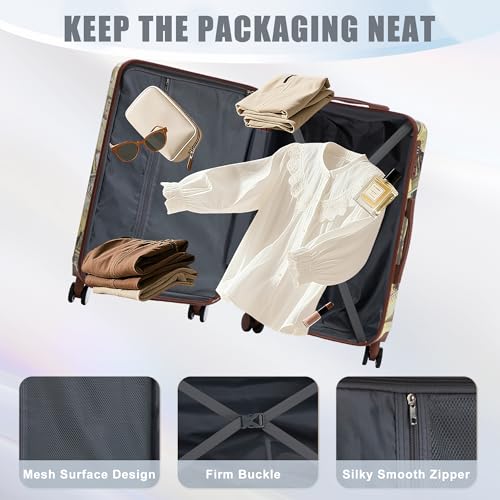 Hardside Luggage Sets, Lightweight Stripes Suitcase with Spinner Wheels, Coffee-PC - color: Coffee-PC, size: 20/24/28 Inch