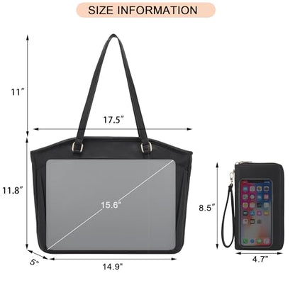 YZAOLL Large Soft Purse for Women Tote Bag Work Satchel Handbag Wallet Set - color: A-black