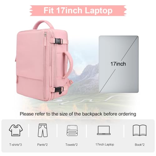 Hanples Travel Backpack for Women, 17 Inch Waterproof Laptop Backpack - color: Pink