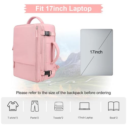 Hanples Travel Backpack for Women, 17 Inch Waterproof Laptop Backpack - color: Pink