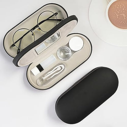 Eyeglass Case Double Sided Travel Size Portable Contact Lens Box 2 in 1 - color: E-Black