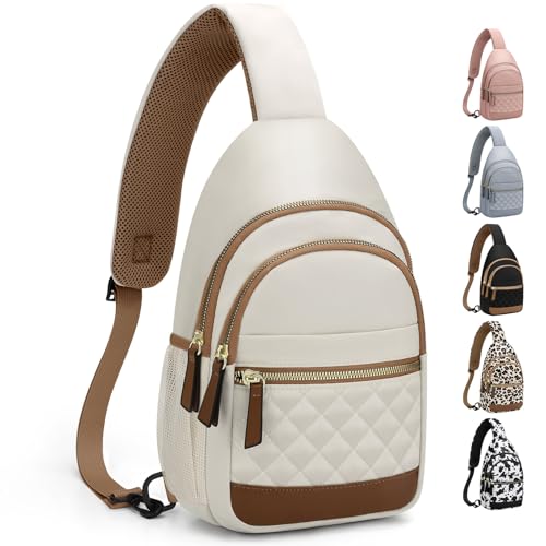 Capolo Crossbody Bags for Women Waterproof Sling Shoulder Bag Fanny Pack - color: Beige, size: Large