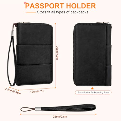 RFID Family Passport Holder Wallet - Travel Document Organizer - color: Black