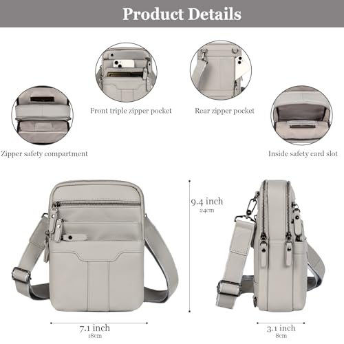 Leather Messenger Bag for Men, Small Leather Sling Shoulder Bag Messenger Pack for Men, Man Purse - color: Silver White