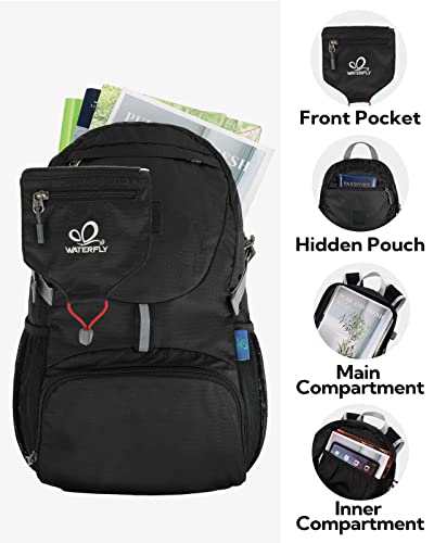 WATERFLY Small Lightweight Packable Backpack: 20l Hiking Daypack Man Woman - color: Black