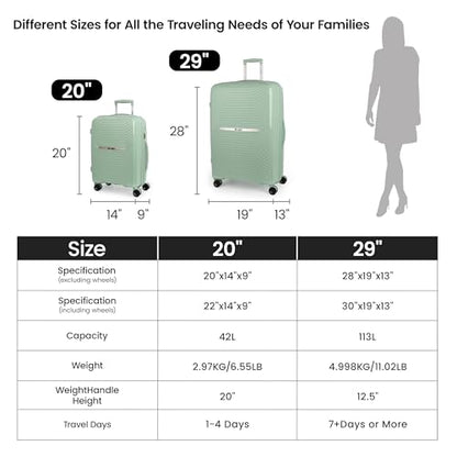 Luggage Sets 2 Piece(20/29in),w/TSA LOCK,Suitcase Set - color: Green, size: 2-Piece Set (20"/29'')