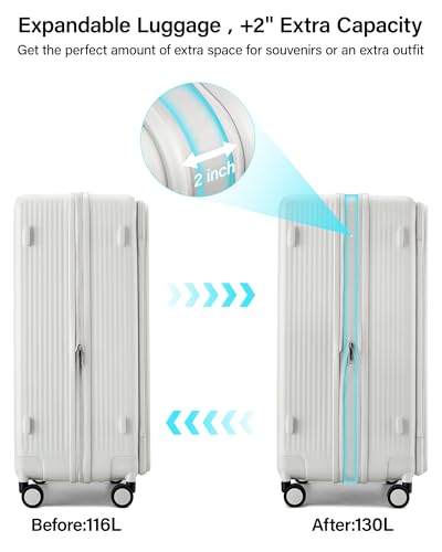 Hanke Top Opening 28" Large Luggage Expandable Hard Shell Smoke White - color: Smoke White, size: 28 Inch EXT