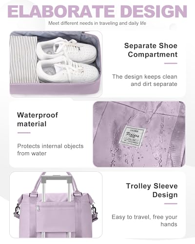 Travel Duffel Weekender Bag Women Tote Carry On Bags With Shoe Compartment - color: H5-Purple, size: Large