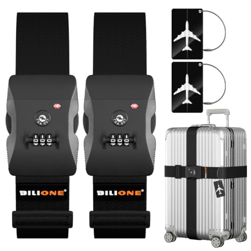 BILIONE Luggage Straps TSA Approved, Suitcase Belt with TSA Lock (2PCS) - color: Black, size: 2 PACK