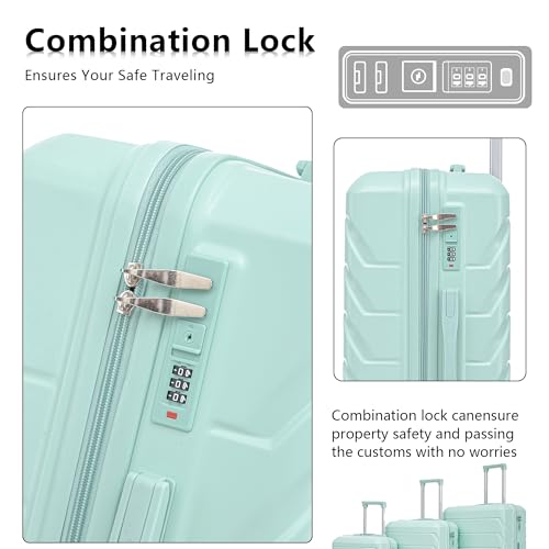 Merax 20"/24"/28" 3 pcs/set in ABS Spinner Wheel Luggage, Carry on Suitcase, Combination Lock - color: Mint