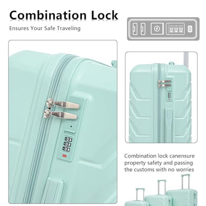 Hardshell Luggage Sets, Lightweight Stripes Suitcases with Spinner Wheels, Blue-220 - color: Blue-220, size: 20/24/28 Inch