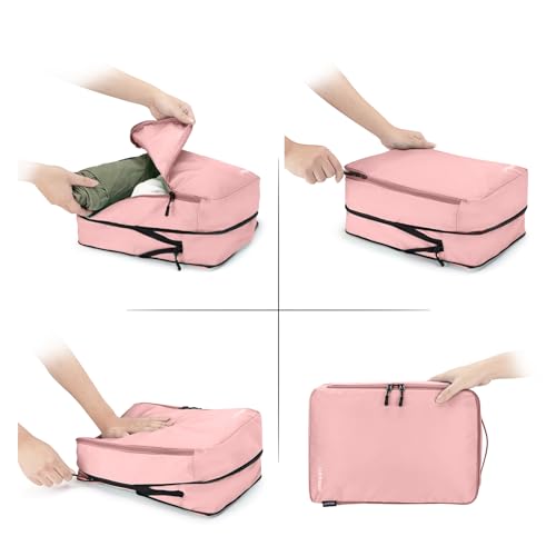 Lumesner 8 Set Compression Packing Cubes, Travel Suitcase Organizers - color: Pink
