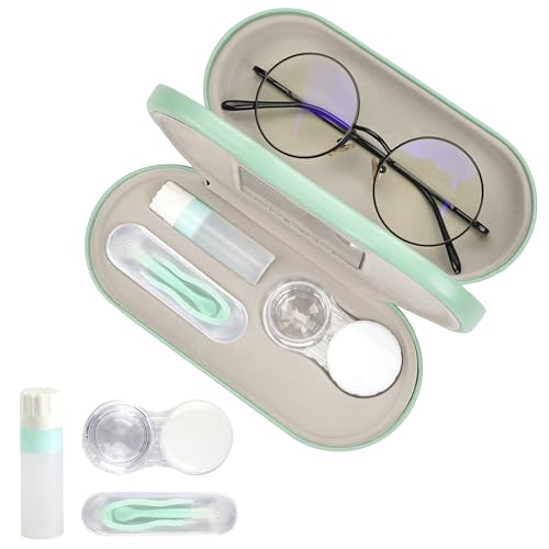 Eyeglass Case Double Sided Travel Size Portable Contact Lens Box 2 in 1 - color: E-Green-2