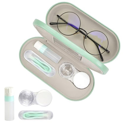 Eyeglass Case Double Sided Travel Size Portable Contact Lens Box 2 in 1 - color: E-Green-2