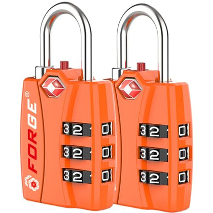 Forge TSA Approved Luggage Locks, Open Alert TSA Locks, Orange, 2 Pack - color: Orange 2PK