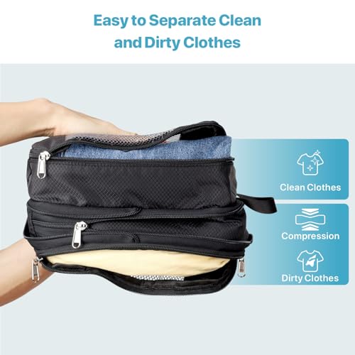 Cambond Double Sided Compression Packing Cubes - Expandable See Through Mesh Compression Cubes for Travel, Separate Clean and Dirty Clothes Efficient Packing Organizers for Road Trip, Cruise