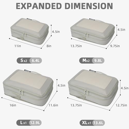 BAGAIL 4 Set/6 Set/8 Set Compression Packing Cubes Travel Accessories Expandable Packing Organizers (Square Mesh, 06-Grey) - color: 06-Grey, style: Square Mesh